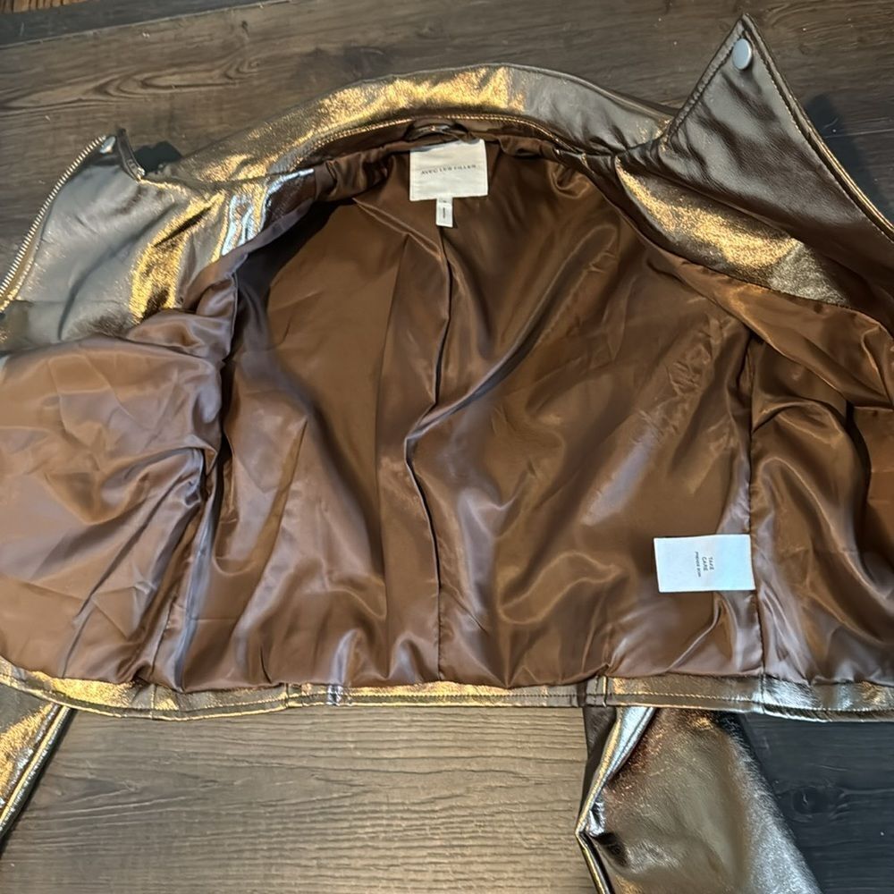 Avec Les Filles City Moto Bronze Biker Jacket. Faux leather. Small. New w/ tags - Picture 8 of 11